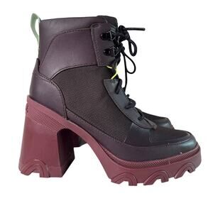 Sorel Brex Heel Lace Bootie Womens 6 Waterproof Leather New Cinder Sea Sprite